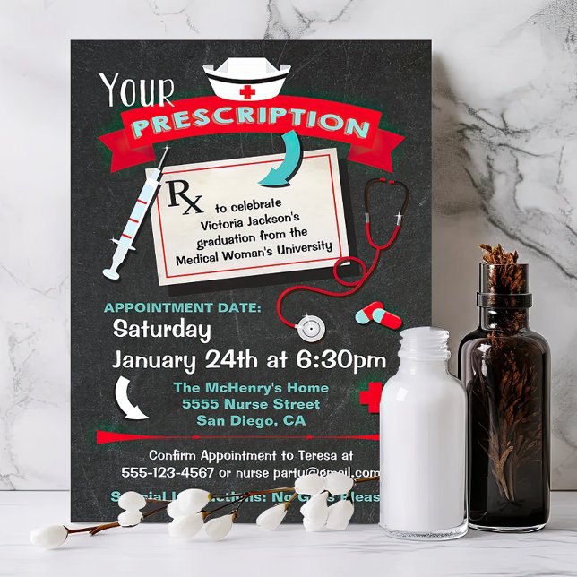 Nursing School Graduation Party Prescription Invitation (Creator Uploaded)