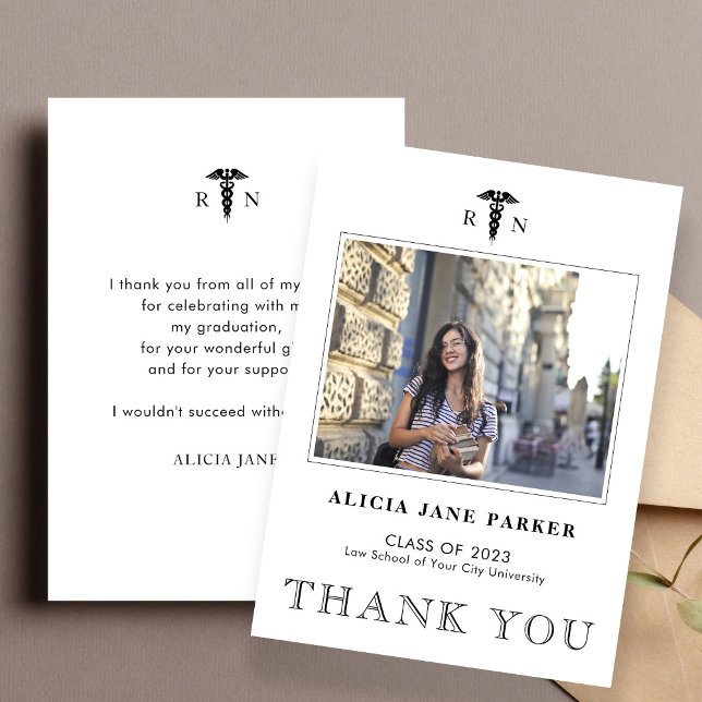 Nursing school graduation simple modern photo thank you card (Creator Uploaded)