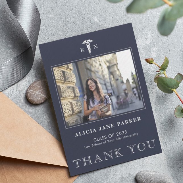 Nursing school graduation simple modern photo thank you card (Creator Uploaded)