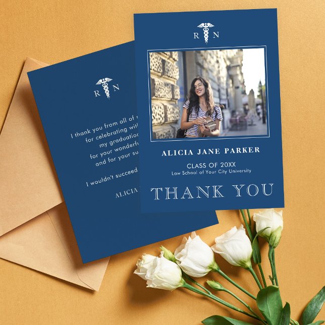 Nursing school graduation simple modern photo thank you card (Creator Uploaded)
