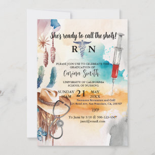 Nursing School Graduation Western Cowboy Cactus Invitation