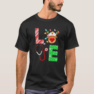 Nursing Scrub Top Santa Elf Reindeer Love Nurse Ch