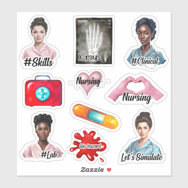 Nursing Stickers Custom-Cut Vinyl Sticker (Sheet)