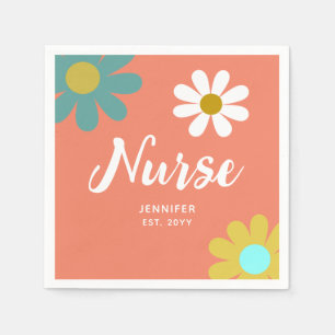 Nursing Student Graduate Retro Daisies Monogram Napkin