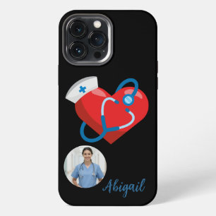 Nursing Student Heart Stethoscope Nurse Name Photo iPhone 13 Pro Max Case
