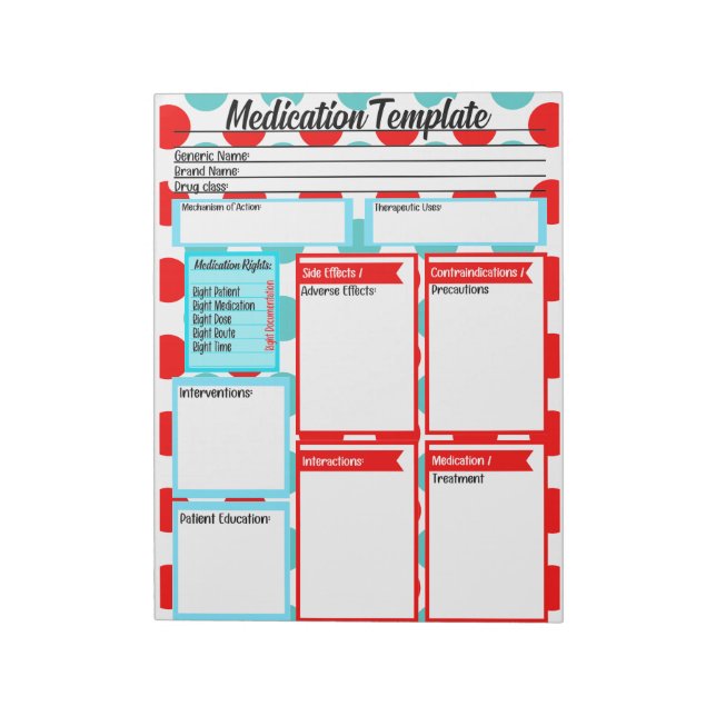 Nursing Student Medication Template Notepad (Rotated)