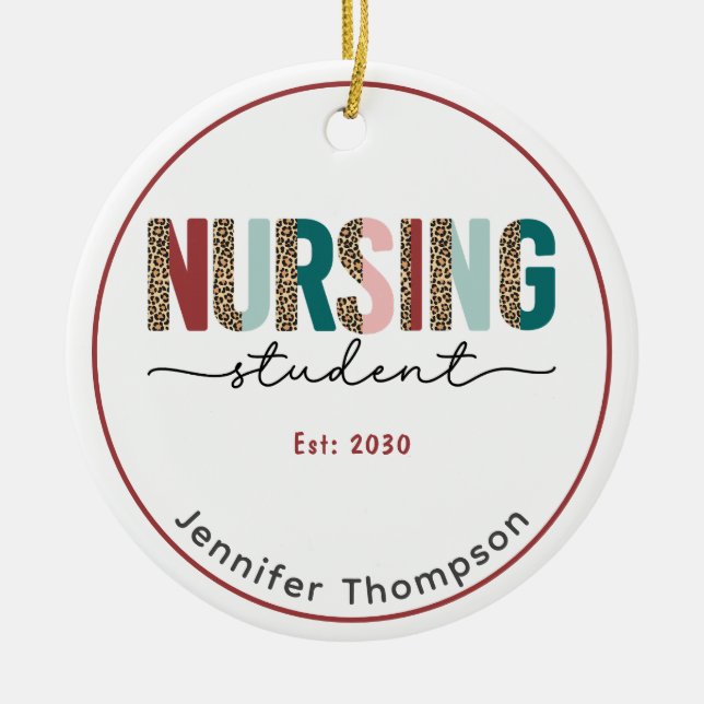 Nursing Student Personalised Animal Print    Ceramic Ornament (Front)