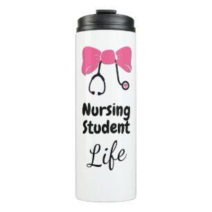 Nursing Student Pink Bow Stethoscope Thermal Tumbler