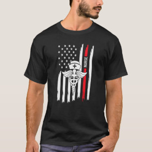 Nursing Symbol Distressed American Flag Healthcare T-Shirt