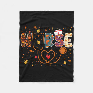 Nursing Thanksgiving Day Stethoscope Fall Nurse Co Fleece Blanket