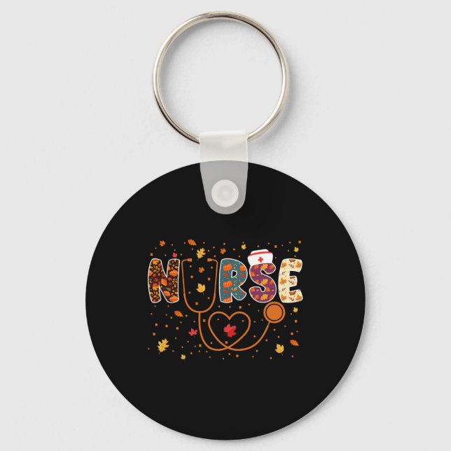 Nursing Thanksgiving Day Stethoscope Fall Nurse Co Key Ring (Front)