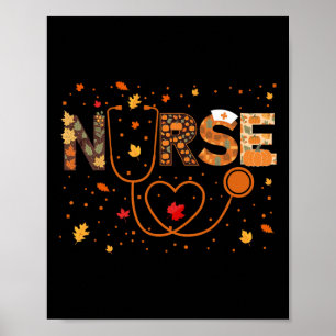 Nursing Thanksgiving Day Stethoscope Fall Nurse Co Poster