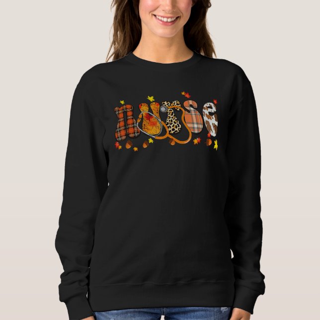 Nursing Thanksgiving Day Stethoscope Fall Nurse Co Sweatshirt (Front)