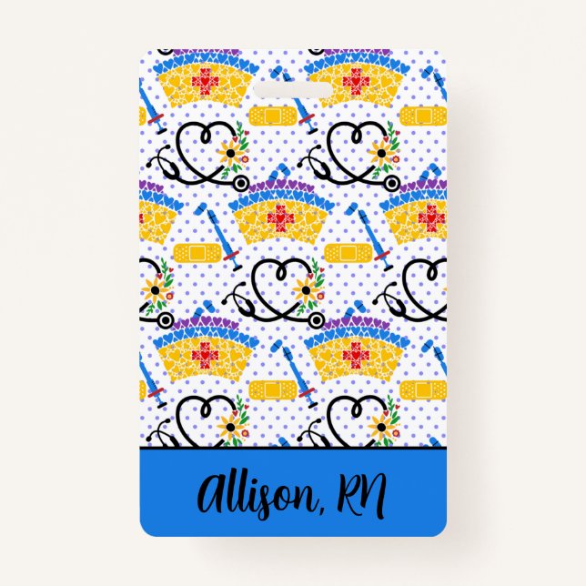 Nursing Tools on Polka Dots Professional ID ID Badge (Front)