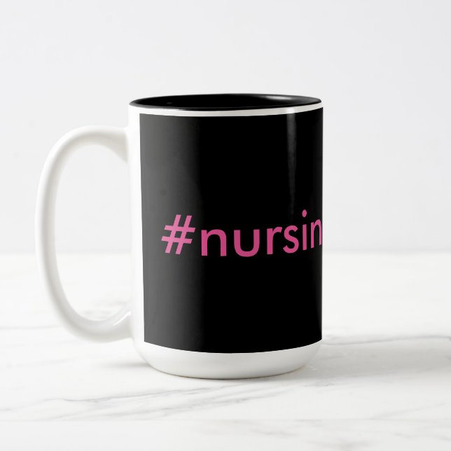 #nursingproblems black & pink Two-Tone coffee mug (Left)
