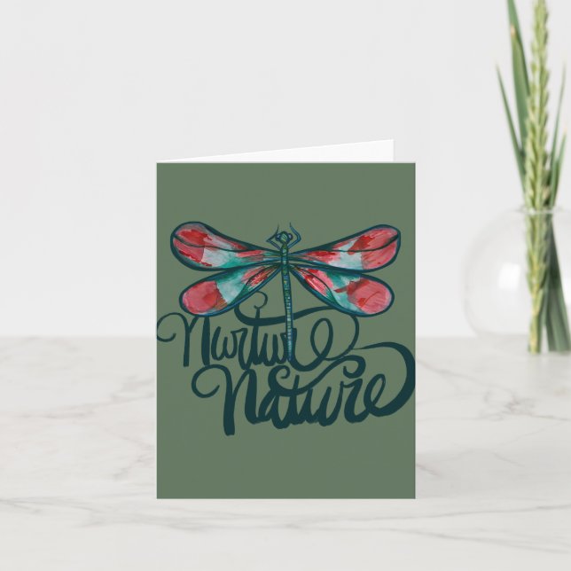 Nurture Nature Dragonfly Art Earth Day             Note Card (Front)