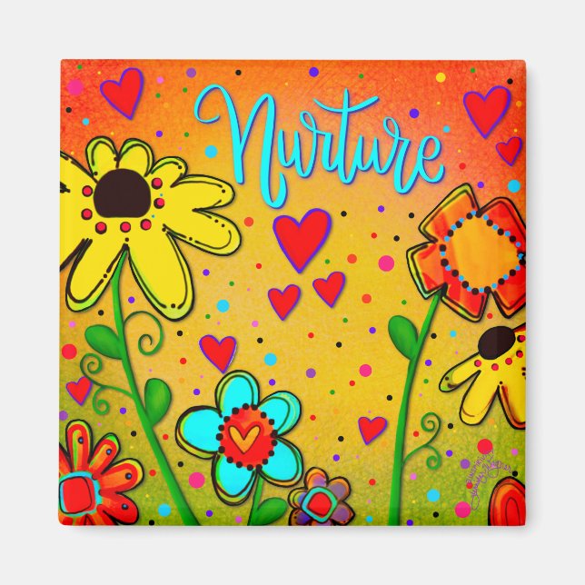 Nurture Pretty Yellow Floral Modern Inspirivity Magnet (Front)