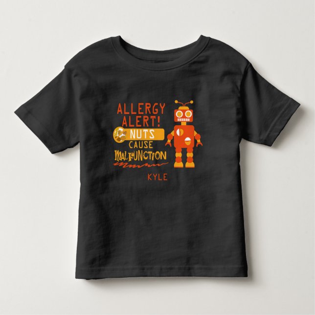 Nut Allergy Alert Orange Robot Boys Toddler T-Shirt (Front)