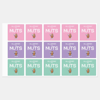 Nut Allergy Colourful Waterproof Square Sticker