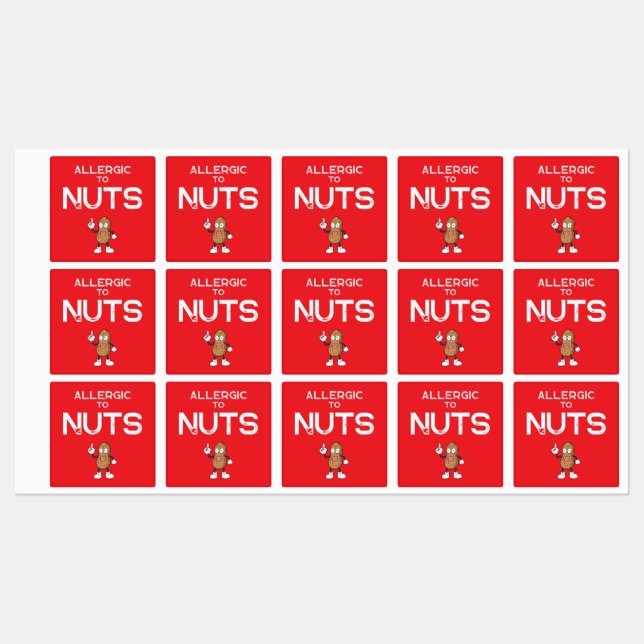 Nut Allergy Colourful Waterproof Square Sticker (Sheet)