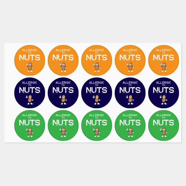 Nut Allergy Waterproof Colourful Sticker (Sheet)