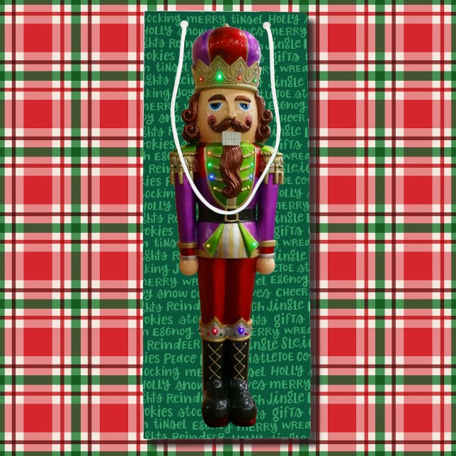 Nutcracker and Christmas Words Tall Wine Gift Bag (Creator Uploaded)