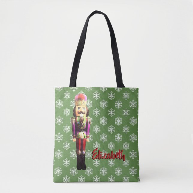 Nutcracker and Snowflakes Custom Name Tote Bag (Front)