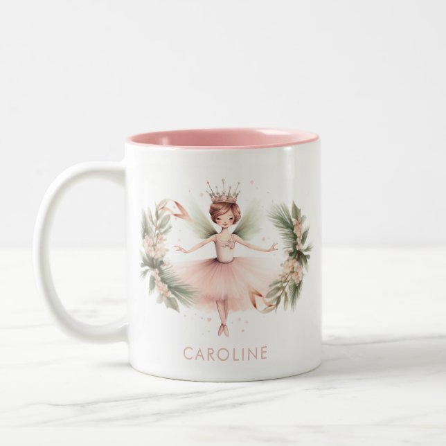 Nutcracker Ballerina Ballet Pink Two-Tone Coffee Mug (Left)