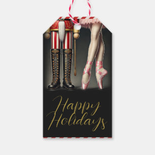 Nutcracker & Ballerina Black Gold Holiday Party Gift Tags
