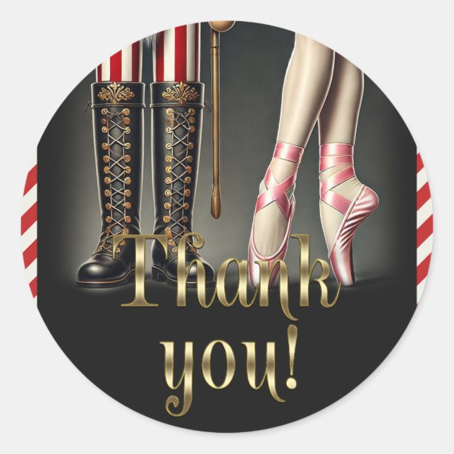 Nutcracker & Ballerina Black Gold Thank You  Classic Round Sticker (Front)