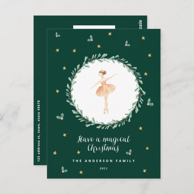 Nutcracker ballerina botanical cute Christmas Postcard (Front/Back)