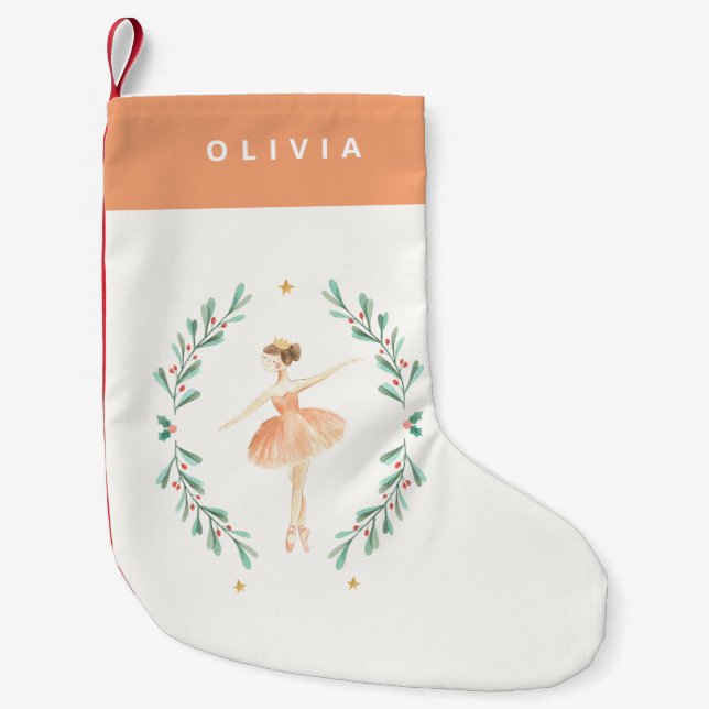 Nutcracker ballerina botanical cute Christmas Small Christmas Stocking (Front)
