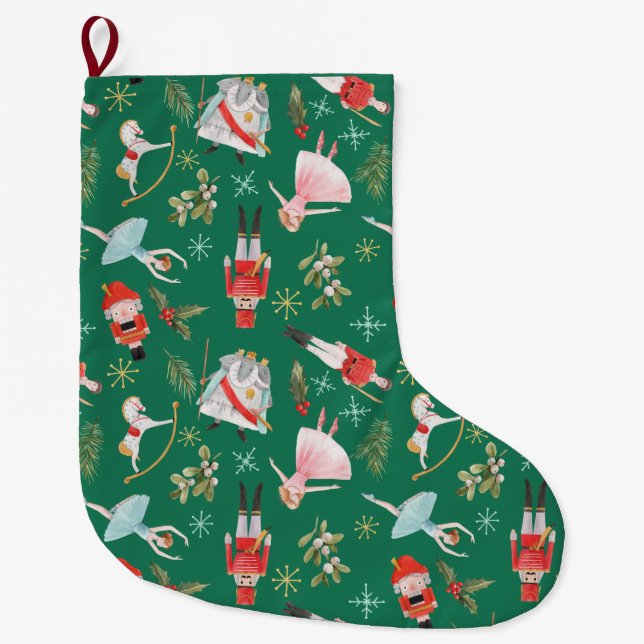 Nutcracker Ballerina Christmas gifts Large Christmas Stocking (Front)