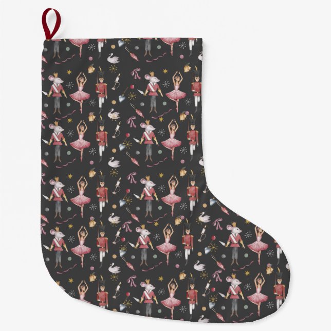 Nutcracker Ballerina Christmas gifts Large Christmas Stocking (Front)