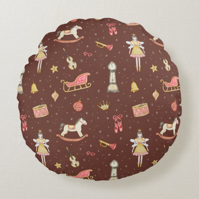 Nutcracker Ballerina Christmas  Round Cushion (Front)