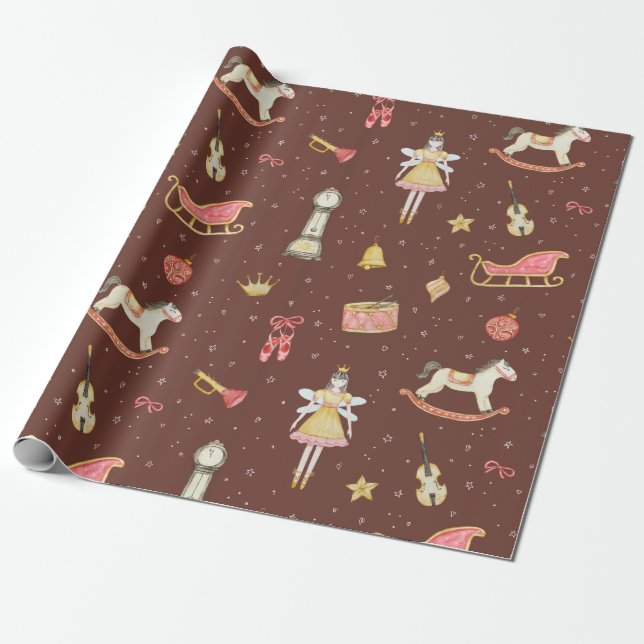 Nutcracker Ballerina Christmas  Wrapping Paper (Unrolled)