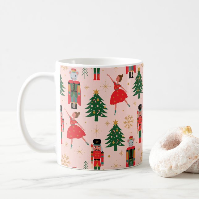Nutcracker & Ballerina Cute Pink Christmas Coffee Mug (With Donut)