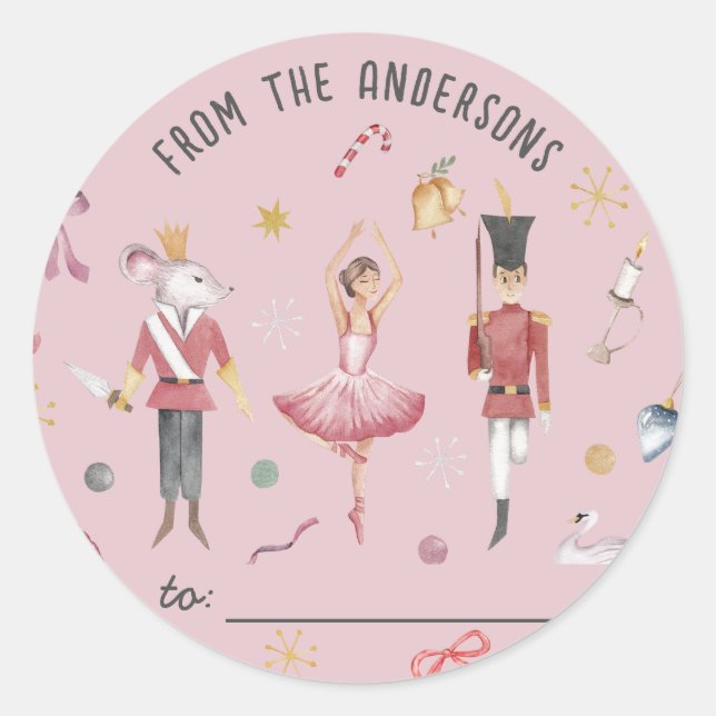 Nutcracker Ballerina family Christmas Gift  Classic Round Sticker (Front)
