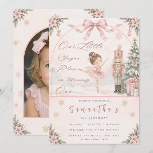 Nutcracker Ballerina ONEderland 1st Birthday Photo Invitation