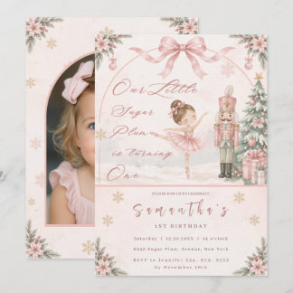 Nutcracker Ballerina ONEderland 1st Birthday Photo Invitation