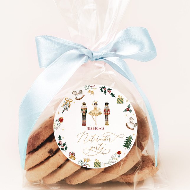 Nutcracker ballerina red gold kids birthday party classic round sticker (Creator Uploaded)