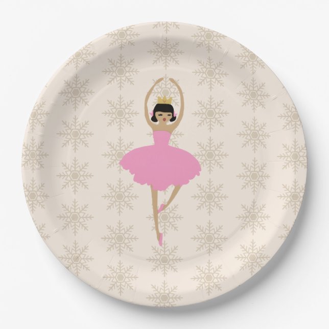 Nutcracker Ballerina Snowflake Pattern Paper Plate (Front)