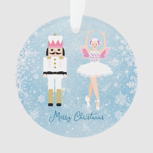Nutcracker Ballerina Snowflakes Acrylic Ornament (Front)