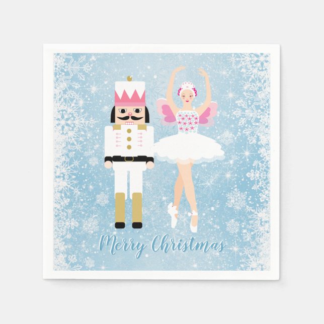 Nutcracker, ballerina, snowflakes Christmas Napkin (Front)