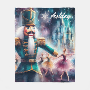 Nutcracker Ballerina Watercolor Christmas Ballet Fleece Blanket