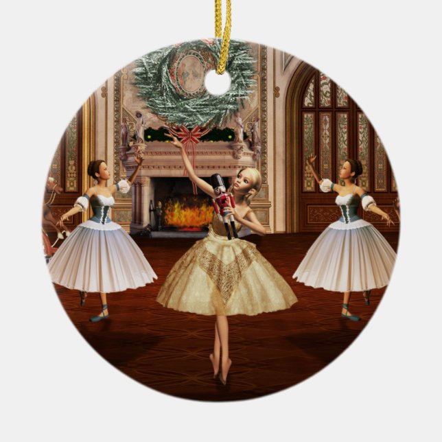 Nutcracker Ballerinas Christmas Round Ornament (Front)