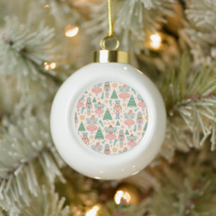 Nutcracker Ballet and Fairies on Cream Background Ceramic Ball Christmas Ornament