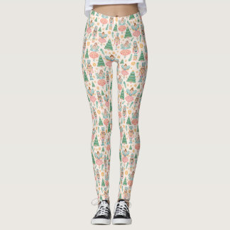 Nutcracker Ballet and Fairies on Cream Background Leggings