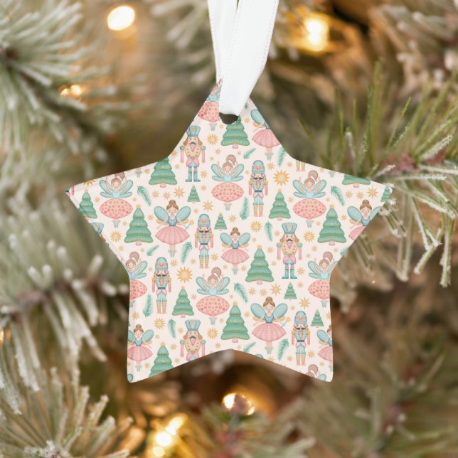 Nutcracker Ballet and Fairies on Cream Background Ornament (Tree)
