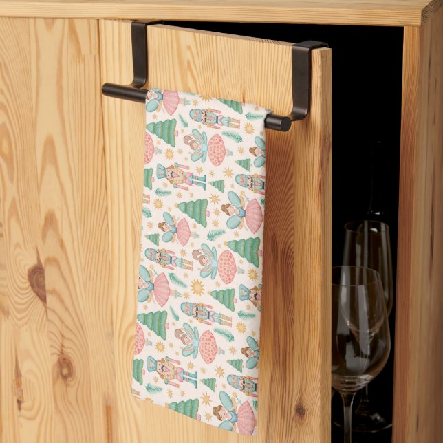 Nutcracker Ballet and Fairies on Cream Background Tea Towel (Thirds Fold)